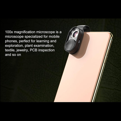 PUSOKEI 100X Phone Microscope, Mini Pocket Phone Camera Lens Attachment Microscopes with Universal Clip and LEDs,