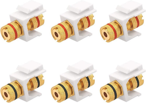 VCE Banana Jack Binding Post Keystone Jack Insert with Black & Red Rings, Screw Type Audio Speaker Keystone (3 Pairs)