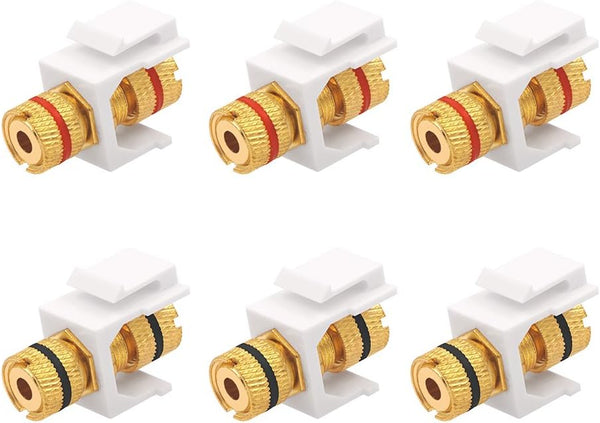 VCE Banana Jack Binding Post Keystone Jack Insert with Black & Red Rings, Screw Type Audio Speaker Keystone (3 Pairs)