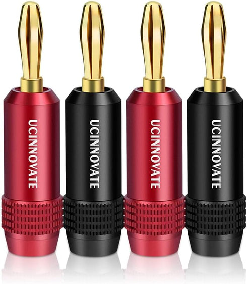 UCINNOVATE Speaker Terminal Connector Banana Plugs, 4PCS 24K Gold Plated 4mm for HiFi Connection to Amplifiers