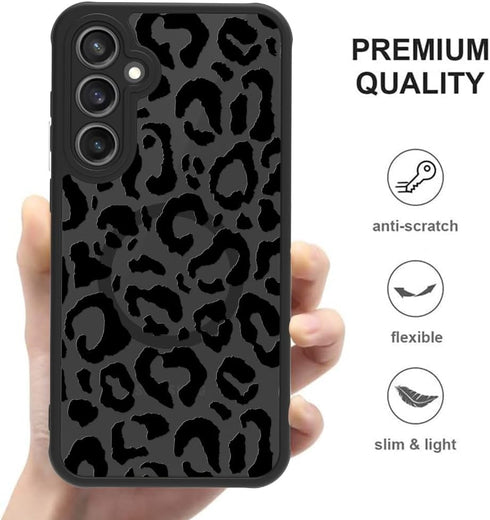 ZIYE Magnetic Case for Galaxy S23 FE, Leopard Pattern Phone Case with Camera Protection, Silicone TPU Cover