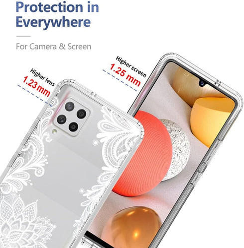 Galaxy A42 5G Phone Case, Tempered-Glass Screen Protector, Cute Clear Mandala Pattern Full Body Cover