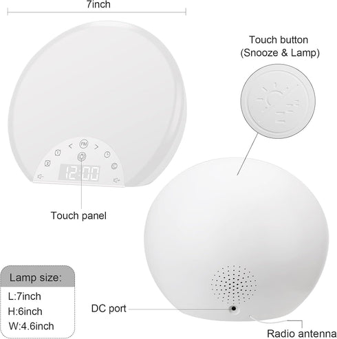 ANTDALIS Snooze, 7 8 Sunrise Alarm Clock Wake Up Light for Kids, Adults, Heavy Sleepers with Dual Alarms, Sleep Aid