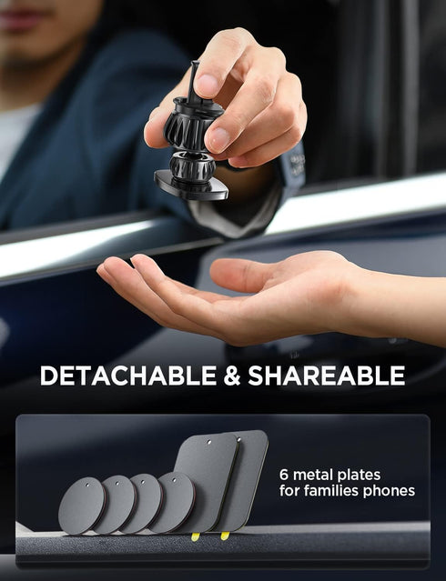 LISEN 2 Pack 6 Magnetic Phone Holder for Your Car - Military Magnets Vent Cell Phone Mount (Silver)