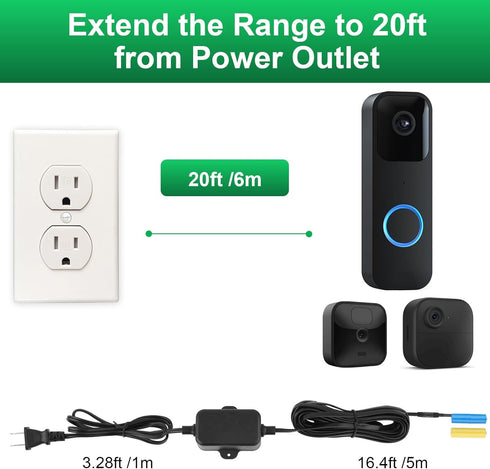 20Ft/6m Charging Cable Power Adapter for Blink Video Doorbell (Replace Battery), Blink Outdoor 4 (4th Gen) & XT3,
