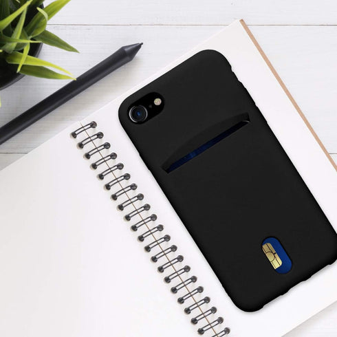 kwmobile Case for Apple iPhone SE (2022), SE (2020), iPhone 8, iPhone 7, Black Soft TPU Phone Cover with Card Holder