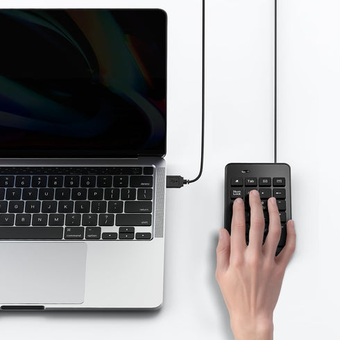 CBUS 23 5ft Wired USB-A Numeric Keypad for Laptop, Keys Numpad Keyboard with Tab, Home, Email & Calculator Keys, Cable