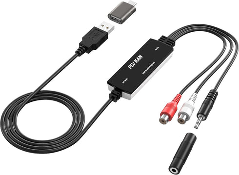 Fly Kan USB 2.0 Audio Grabber with USB-C Adapter Analog to Digital Converter, Dual