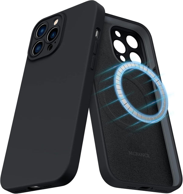 MCFANCE Silicone Magnetic Case for iPhone 13 Pro Max - Compatible with MagSafe, Shockproof Cover (Black)