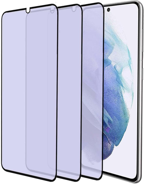 3-Pack Anti Blue Light Tempered Glass Screen Protector for Samsung Galaxy S21. 9H Hardness, No Bubbles, Eye Protection.