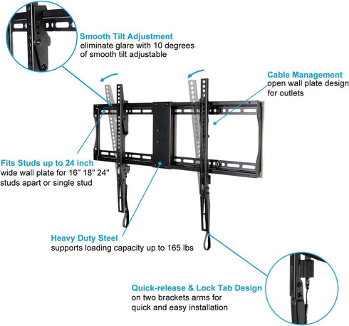 VideoSecu Tilt TV Wall Mount Bracket for Most 23"-85" LCD LED UHD Plasma TVs with Magnetic Stud Finder
