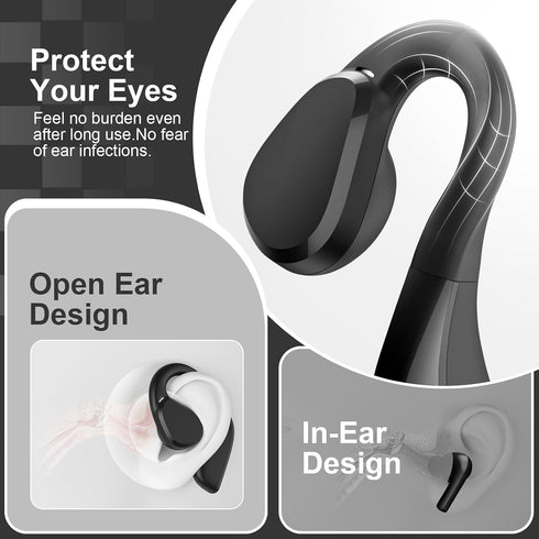 5.3 60H IP66, TTQ Open Ear Headphones, Bluetooth Open Ear True Wireless Earbuds, Sports Earbuds with Earhooks