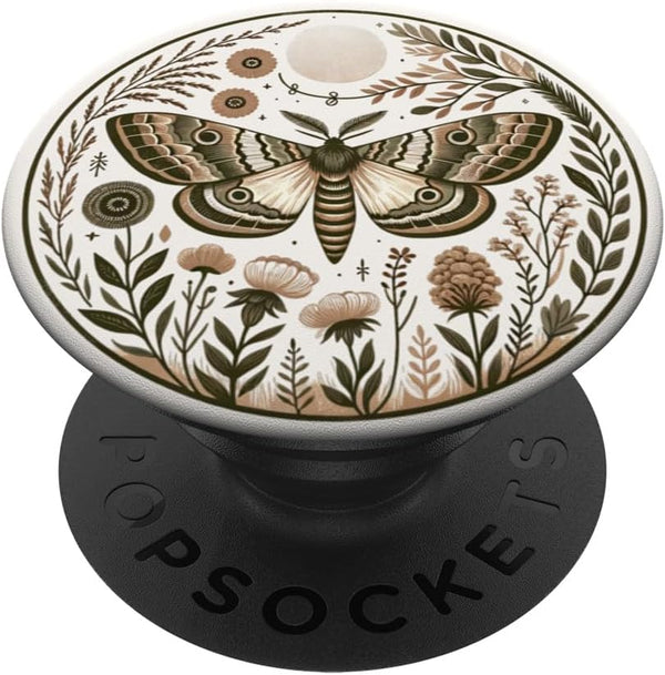 Cute Cottagecore Moth Cream White Nature Lover Gifts PopSockets Standard PopGrip