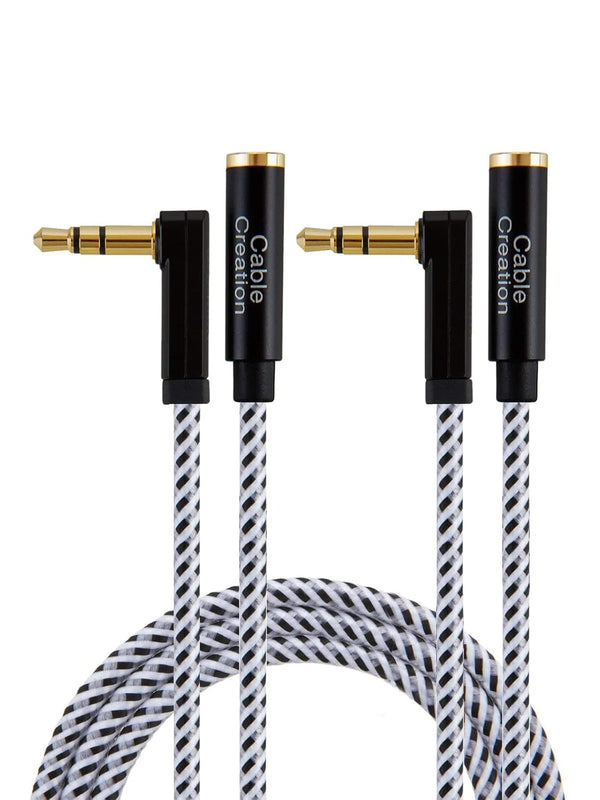 CableCreation 3.5mm Male to Female Stereo Jack Extension Cable - 2 Pack for Phones, Headphones, Speakers, and More.