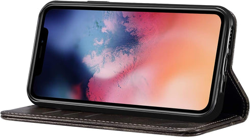 SINIANL iPhone 11 Pro Max Leather Case - Wallet Folio Case with Magnetic Closure and ID Holder, Dark Grey