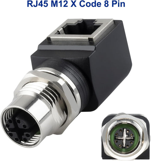 RJ45 to M12 X Coded 8 Pin Adapter, IP68 Shielded Industrial Ethernet Adapter for Basler Cognex Camera Sensor