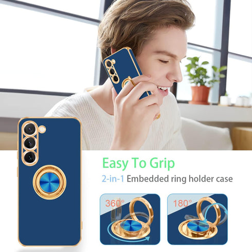 Fingic Galaxy S23 Plus Case with 360° Ring Holder, Slim Kickstand Magnetic Support for Women Girls, Blue