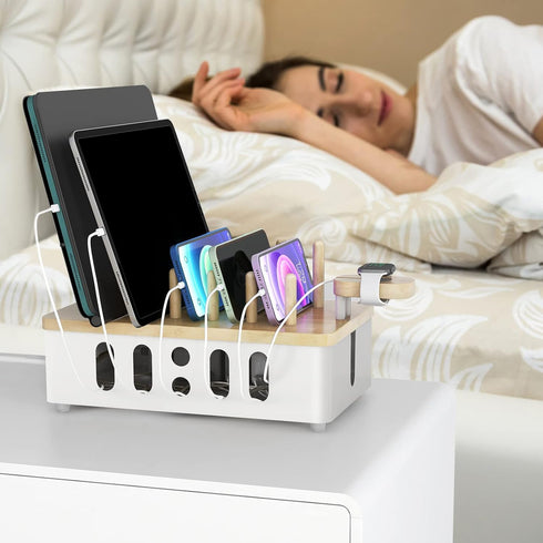 Charging Station for Multiple Devices, New Upgrade Wood Charging Station for Phone, Tablet, Smart Watch
