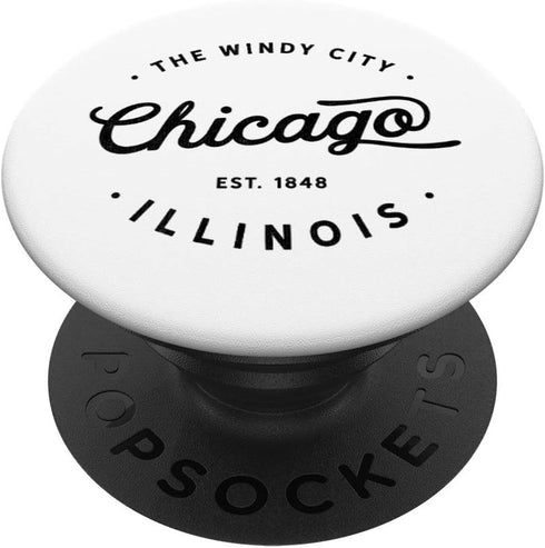 White Classic Retro Vintage Chicago Illinois Windy City PopSockets Grip and Stand for Phones and Tablets