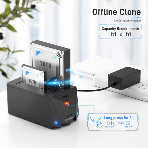 FIDECO USB 3.2 Gen 1 to Hard Drive Docking Station, Supports 2.5 or 3.5 inch SATA HDD SSD with Duplicator