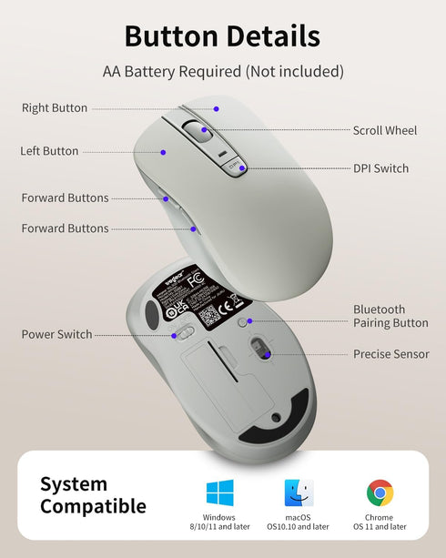 wegear WL300 6 18-Month Bluetooth Mouse Silent Wireless Mice, Quiet Click, Cordless Computer Mouse with Buttons