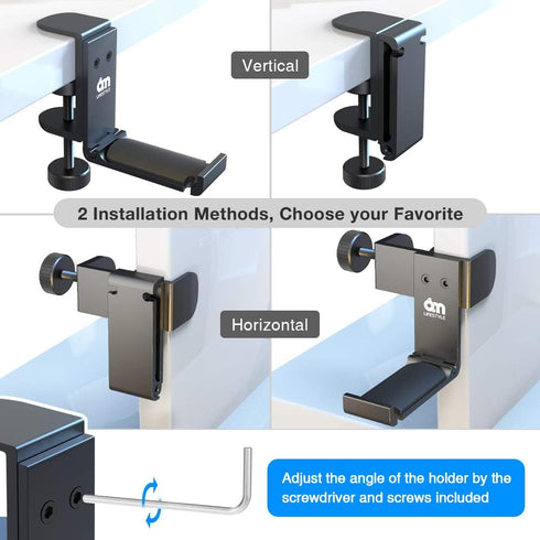 6amLifestyle Foldable Headphone Holder Hook Hanger Stand Under Desk - Metal Headset Wall Mount with Cable Organizer for
