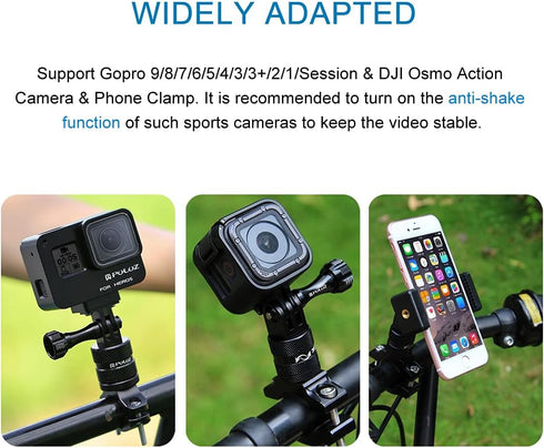 PULUZ Bike Camera Handlebar Mount for GoPro Hero 12/11/10/9/8/7/6, 360 Degree Rotation Aluminum Bicycle Bracket for DJI