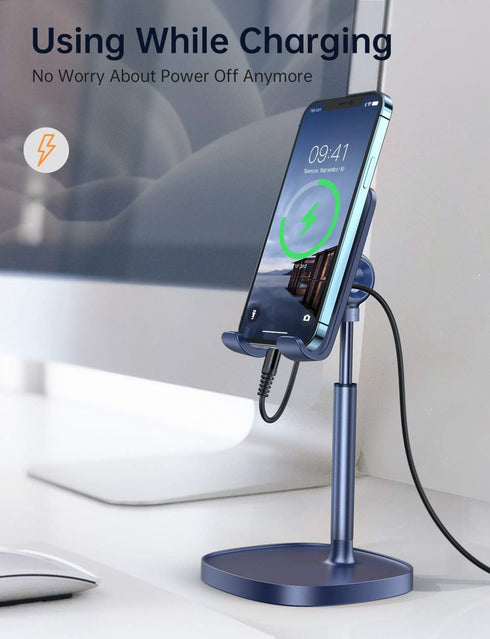 LISEN Cell Phone Stand, Adjustable Stable Holder for Desk, Sturdy Aluminum Metal (Blue)
