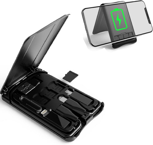 Data Cable Box with Wireless Charger, Multi-Type Charging Cable Converter, Wireless Charger Adapter, Phone Holder