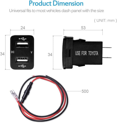 MICTUNING 2.1A Dual USB Charger Power Socket with Digital Voltmeter Blue LED Light for Smartphone iPhone iPad PDA