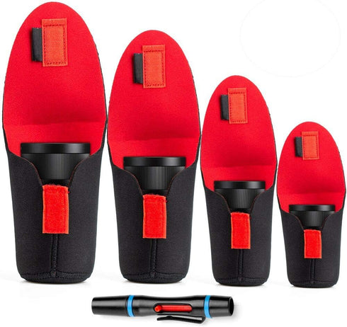Lens Pouch Set for Canon Nikon Sony Panasonic Pentax Olympus DSLR Camera - Soft Neoprene Travel Case with Cleaning Pen