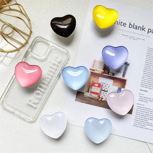 Pink Heart Phone Holder Stand Griptok, Cute Glass, Crystal, Resin, ABS, Acrylic, Epoxy