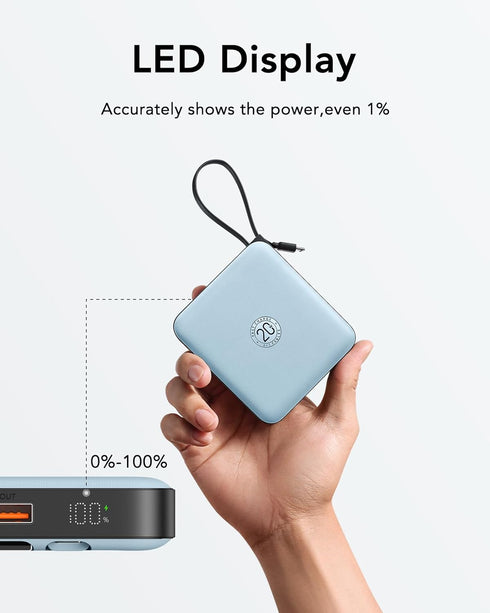 VRURC Portable Charger for iPhone, 10000mAh Power Bank with PD 20W Fast Charging and 4 Built-in Cords, Blue