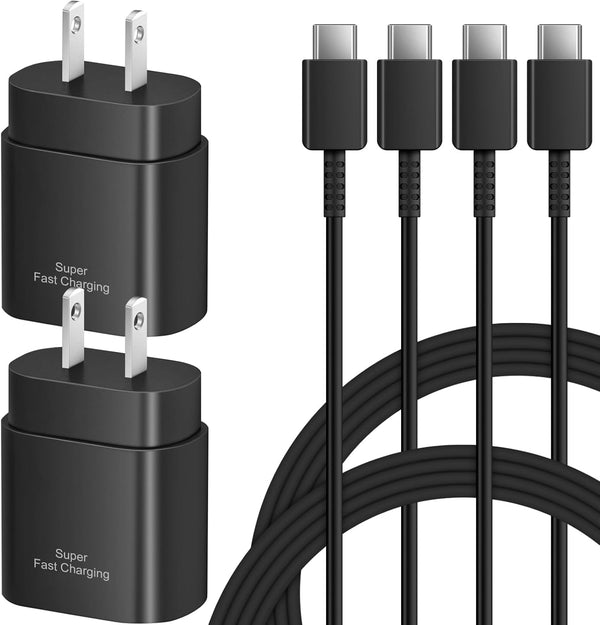 Type C Charger Fast Charging for Samsung, 25W USB C Charger Block with 6Ft Type C to C Cable (Black)