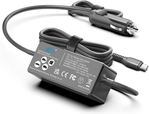 KFD 100W USB C Laptop Car Charger, 12V-24V DC Adapter for MacBook Pro/Air, HP, Dell, Lenovo, Samsung, LG, Acer, Asus