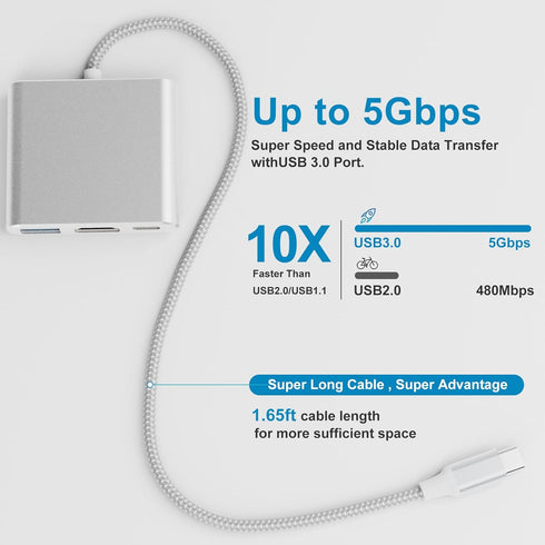 Battony USB-C to 4K HDMI Digital AV Adapter for MacBook Pro/Air, USB 3.0 Data Transfer & 100W PD, 50cm Braided Cable