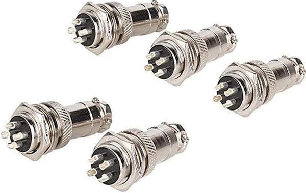 Connector Plugs - 16mm 4 Pin Din Female/Male Aviation Wire Connector Plug, GX16 Metal Chassis Connector Socket (5 Sets)