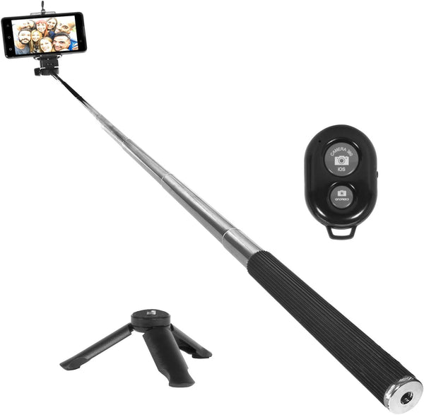 Deco Essentials Telescopic Metal 33" Selfie Stick w/Tripod and Wireless Remote for iOS/Android, Perfect