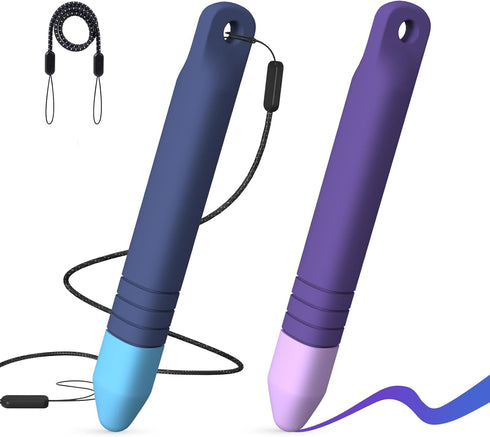Kid-Friendly Stylus Pens for Touch Screens with Tethers, Mixoo Anti-Rolling Tablet Stylus 2 Pack for Kids, Compatible