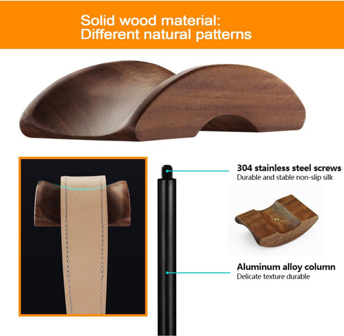 Headphone Stand Holder with Wood and Aluminum, Desktop Headset Stand for All Headphone Sizes (Black)