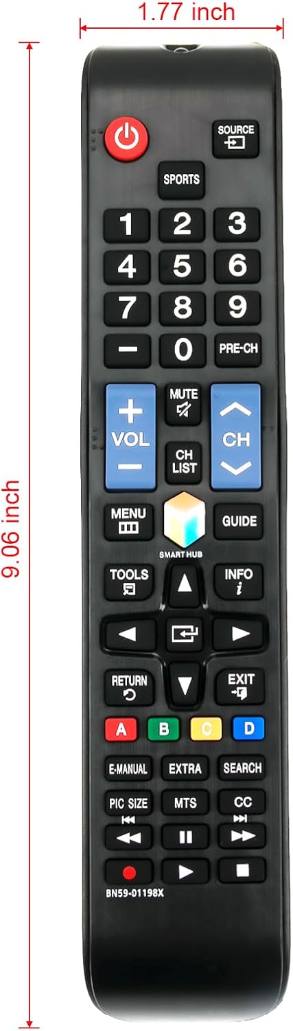 New BN59-01198X Remote for Samsung TV Models: UN32J5500AF, UN32J6300AF, UN40J5500AF, UN40J6300AF, UN40JU6500F,