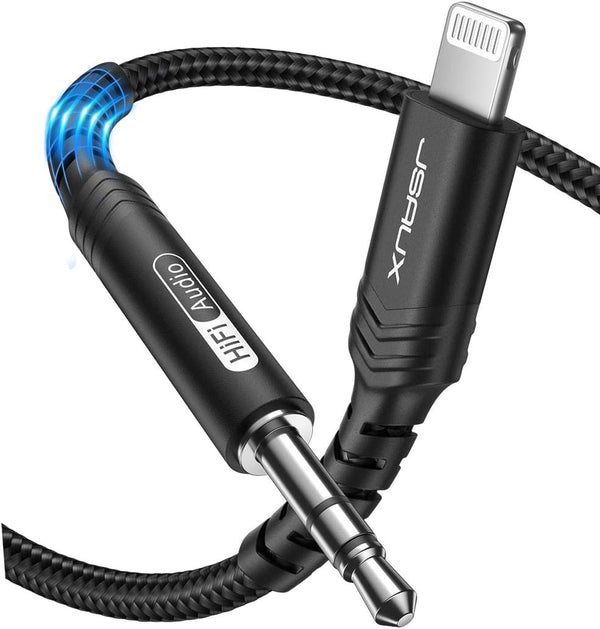 JSAUX 6FT Lightning to 3.5mm Audio Cable - MFi Certified for iPhone 14/13/12/11/X/8 - Black Aux Cord