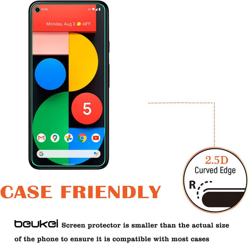 beukei Tempered Glass Screen Protector (4 Pack) for Google Pixel 5 5G, 9H Hardness, Touch Sensitive, Case Friendly