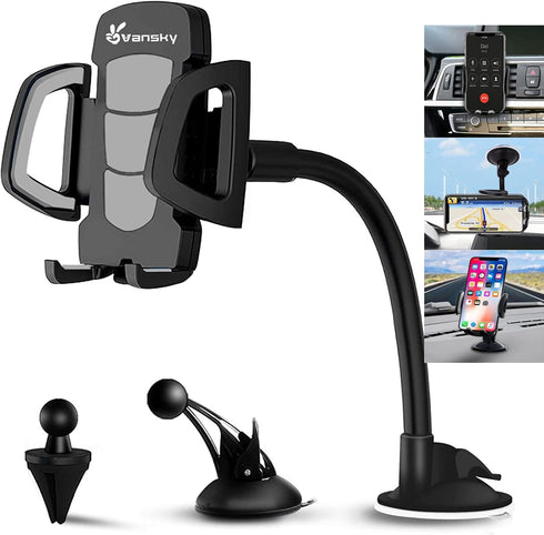 Vansky Car Phone Holder Mount, 3-in-1 Universal Cell Phone Holder Car Air Vent