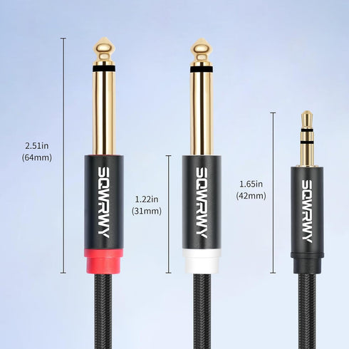 2-Pack 6FT 3.5mm 6.35mm 3.5mm 1/4" TRS to Dual TS Mono Y-Splitter Cable: Connect Stereo Output to Dual Mono Inputs