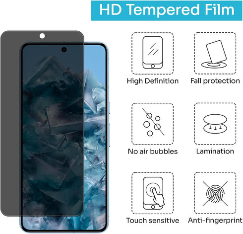 3 Pack Anti-Spy Tempered Glass Privacy Screen Protector for Google Pixel 8 Pro - Ultra HD, Bubble-Free, 9H Scratch