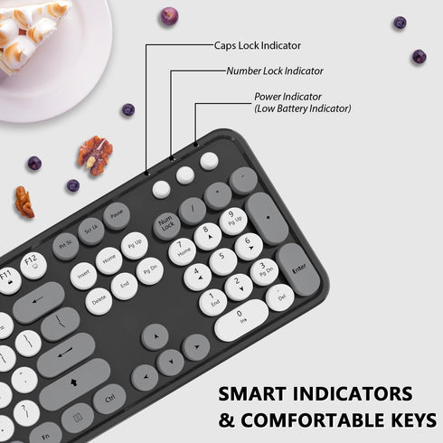 Wireless Keyboard Mouse Combo, 104 Keys Cute Wireless Keyboard with Number Pad for Windows, Grey