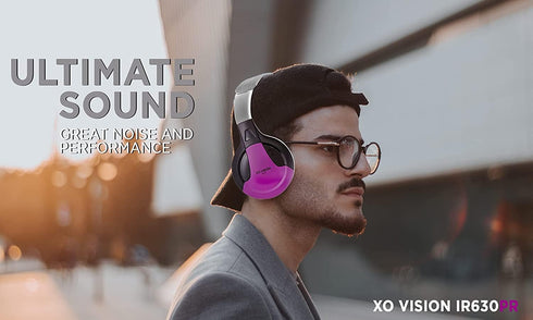 XO Vision IR630PR Universal IR Wireless Foldable Headphones - Purple, Bluetooth-Enabled, Lightweight for Car, Kids