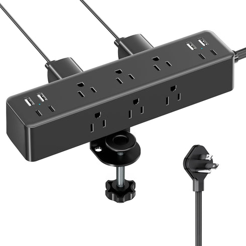 Acozvin Flat Plug Desk Clamp Power Strip 10FT, 24W Total Charging Station, Desk