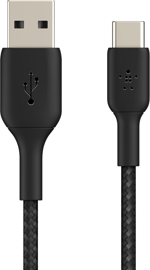 Belkin BoostCharge Braided USB-C to USB-A Cord (1M/3.3ft) for iPhone 15 Series, Samsung Galaxy S24 Series, Note20, Google Pixel 7 & 8, iPad Pro, Nintendo Switch, & More - Black by Belkin